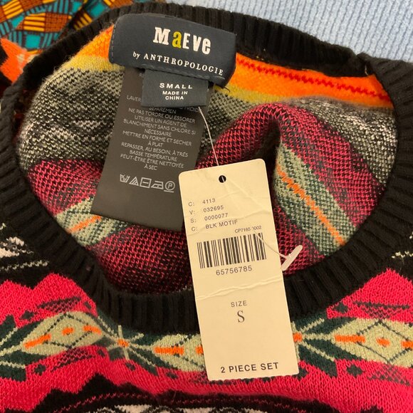 Maeve by Anthropologie Cropped Layer Sweater S Long Sleeve Black Yellow Orange - Picture 11 of 11